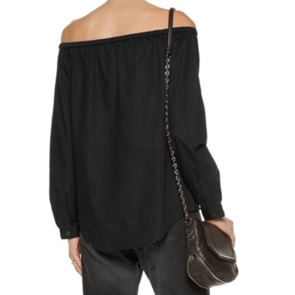 Rag & Bone Elastic Off Shoulder Long Sleeve Side Button Cotton Shirt Black XS - Picture 7 of 11